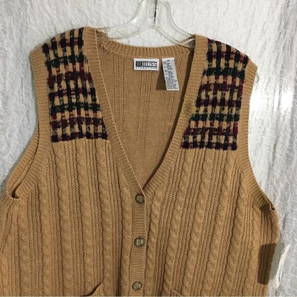 Russ Signature Vtg Brown Knit Vest 2X - Picture 2 of 13